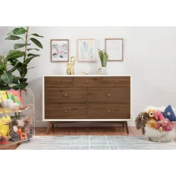 Babyletto Palma 7-Drawer Double Dresser - Warm White / Natural Walnut