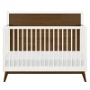 Babyletto Palma Mid-Century 4-in-1 Convertible Crib with Toddler Bed Conversion - Warm White / Natural Walnut
