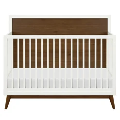 Babyletto Palma Mid-Century 4-in-1 Convertible Crib with Toddler Bed Conversion - Warm White / Natural Walnut