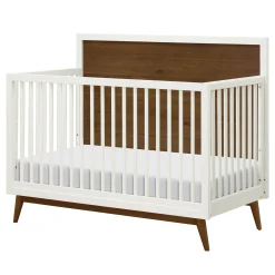 Babyletto Palma Mid-Century 4-in-1 Convertible Crib with Toddler Bed Conversion - Warm White / Natural Walnut