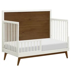 Babyletto Palma Mid-Century 4-in-1 Convertible Crib with Toddler Bed Conversion - Warm White / Natural Walnut