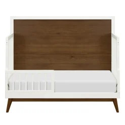 Babyletto Palma Mid-Century 4-in-1 Convertible Crib with Toddler Bed Conversion - Warm White / Natural Walnut