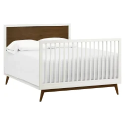 Babyletto Palma Mid-Century 4-in-1 Convertible Crib with Toddler Bed Conversion - Warm White / Natural Walnut