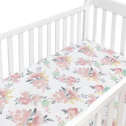 Kids Kushies Percale Crib Sheet - Watercolour Flowers