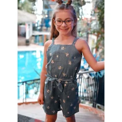 Kids Chat Botte Picnic Chambray Romper 2-8y