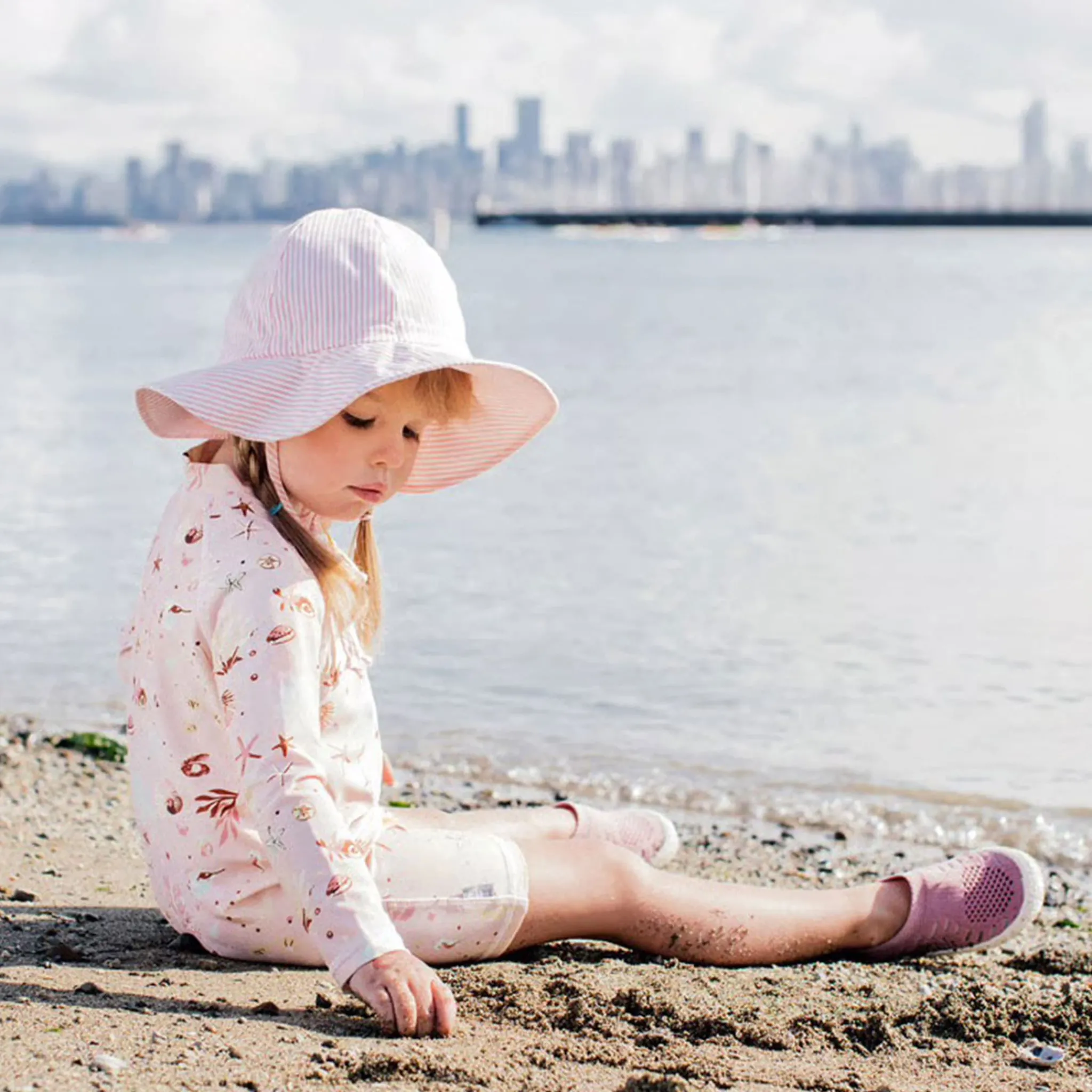 Jan n Jul Pink Stripe Uv Coton Hat 0-24m
