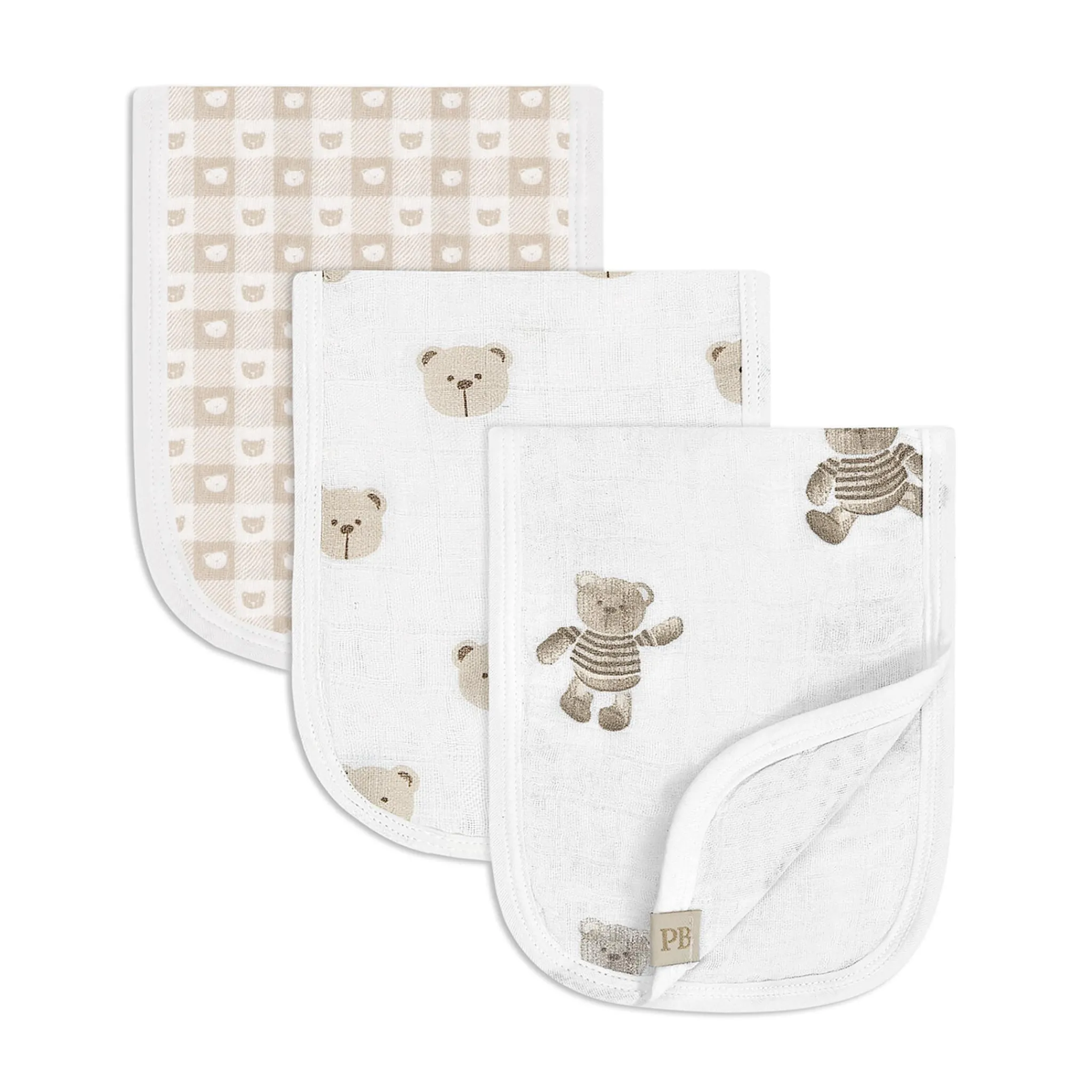 Piccolo Bambino Breastfeeding|Muslin Products>3pk Muslin Burp Cloth-bear