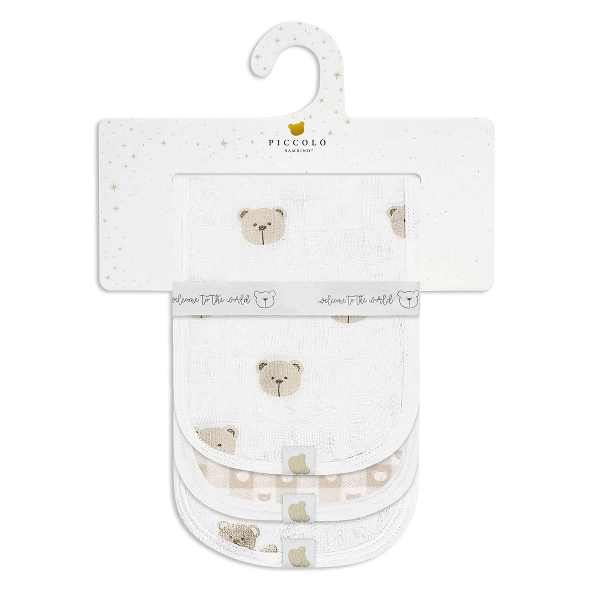 Piccolo Bambino Breastfeeding|Muslin Products>3pk Muslin Burp Cloth-bear