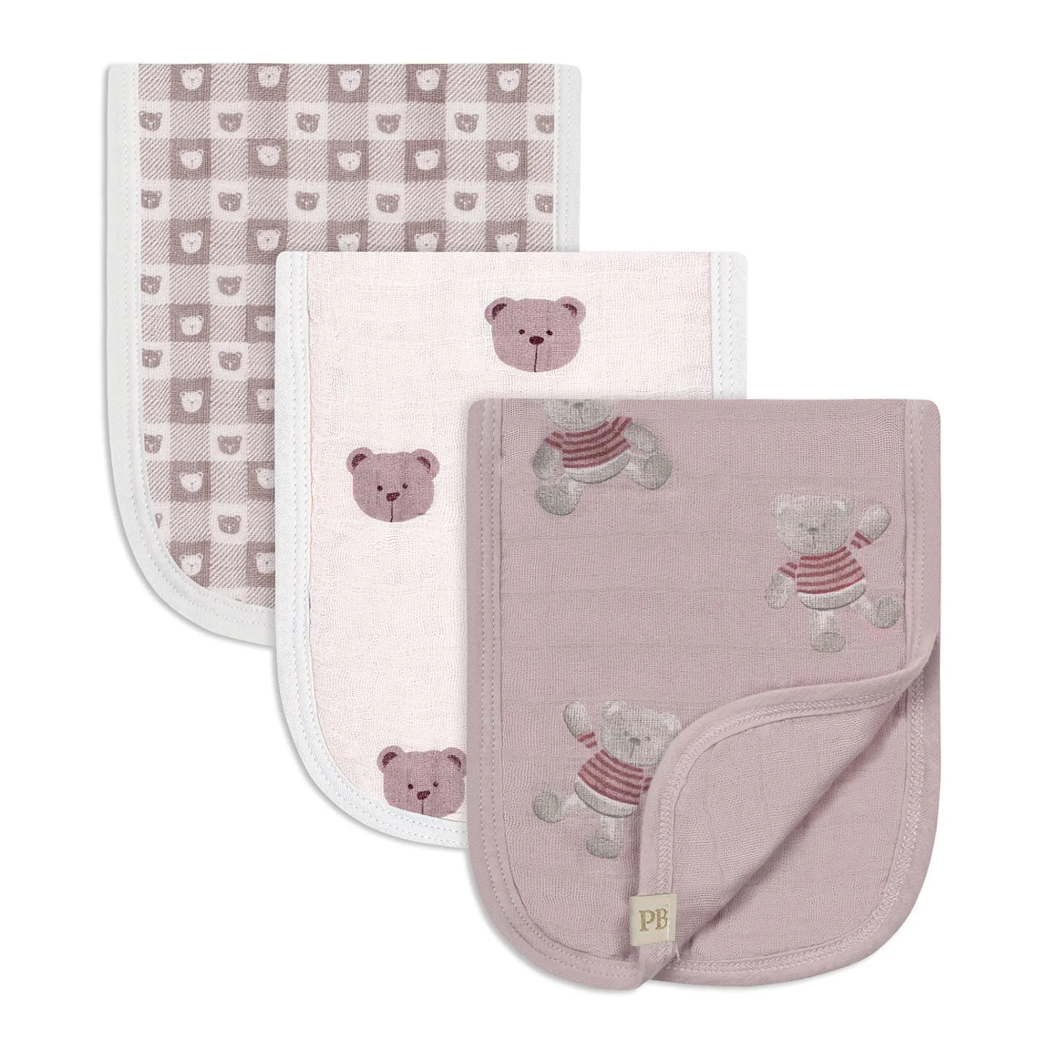 Piccolo Bambino 3pk Muslin Burp Cloth-bear