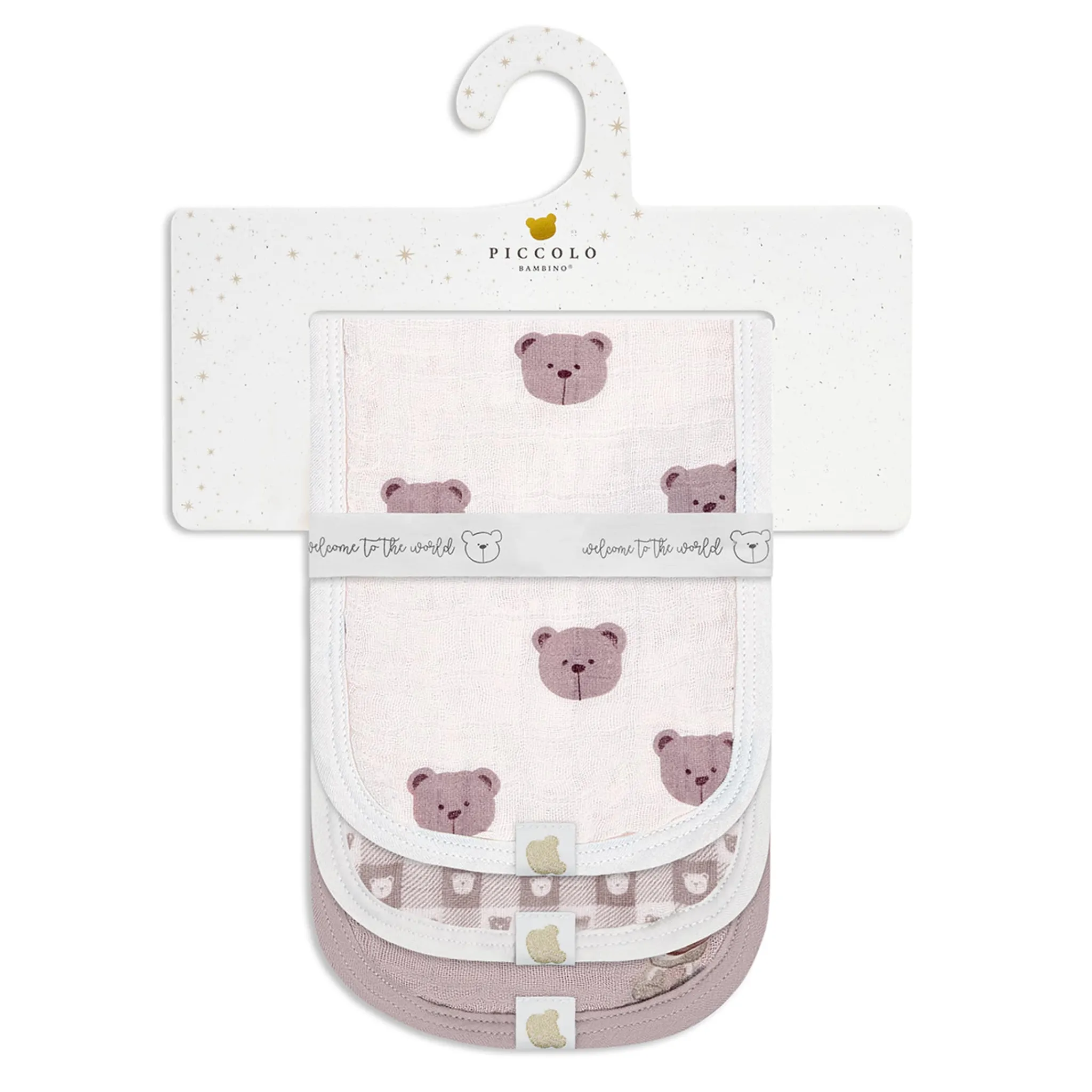 Piccolo Bambino 3pk Muslin Burp Cloth-bear