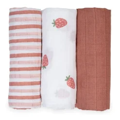 Kids Lulujo Blankets|Blankets>3pk Strawberries-cotton Muslin