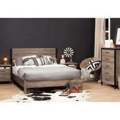 South Shore Platform Double Bed on Legs - Munich Weathered Oak