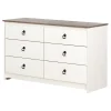 South Shore Plenny 6-Drawer Double Dresser Storage Unit - White Wash and Oak