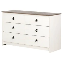 South Shore Plenny 6-Drawer Double Dresser Storage Unit - White Wash and Oak