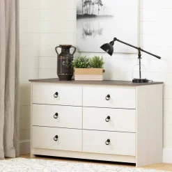 South Shore Plenny 6-Drawer Double Dresser Storage Unit - White Wash and Oak
