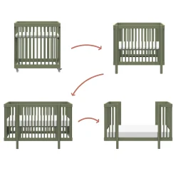 Babyletto Cribs & Mattresses|Cribs & Mattresses>Pogo 8-in-1 Convertible Crib with All-Stages Conversion Kits - Olive