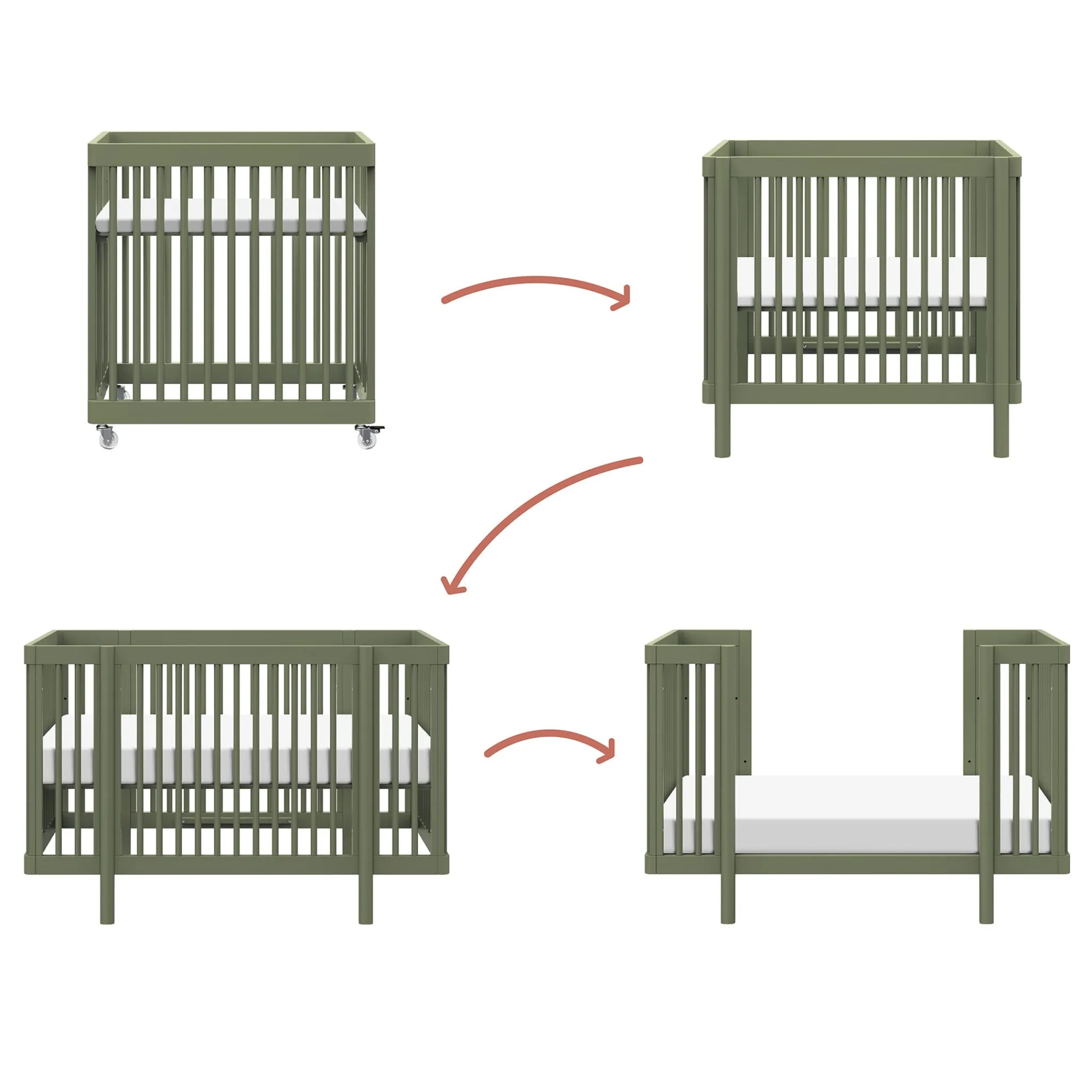 Babyletto Cribs & Mattresses|Cribs & Mattresses>Pogo 8-in-1 Convertible Crib with All-Stages Conversion Kits - Olive