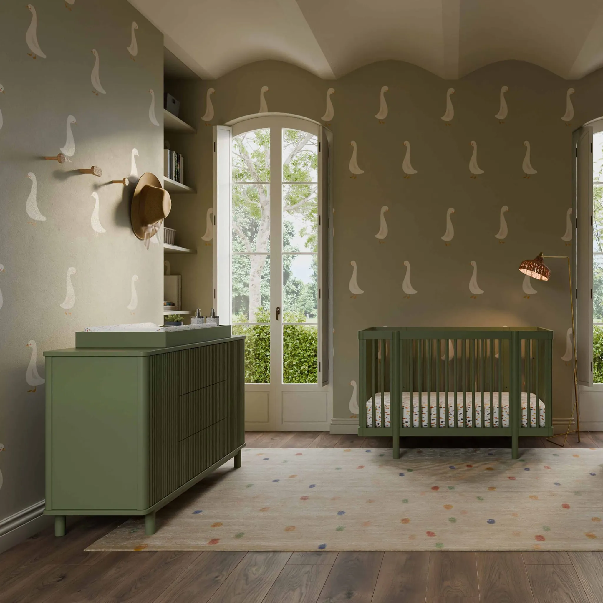 Babyletto Cribs & Mattresses|Cribs & Mattresses>Pogo 8-in-1 Convertible Crib with All-Stages Conversion Kits - Olive