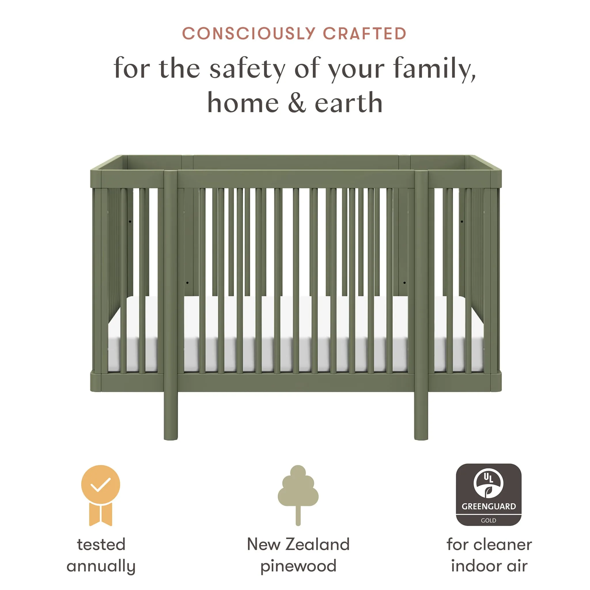 Babyletto Cribs & Mattresses|Cribs & Mattresses>Pogo 8-in-1 Convertible Crib with All-Stages Conversion Kits - Olive