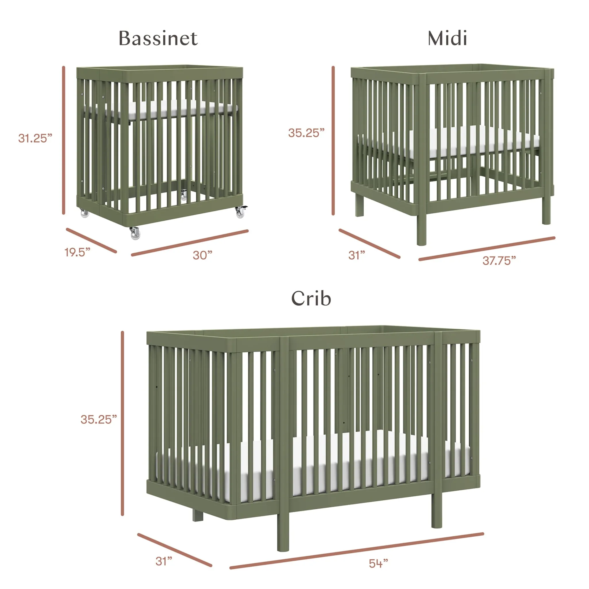 Babyletto Cribs & Mattresses|Cribs & Mattresses>Pogo 8-in-1 Convertible Crib with All-Stages Conversion Kits - Olive