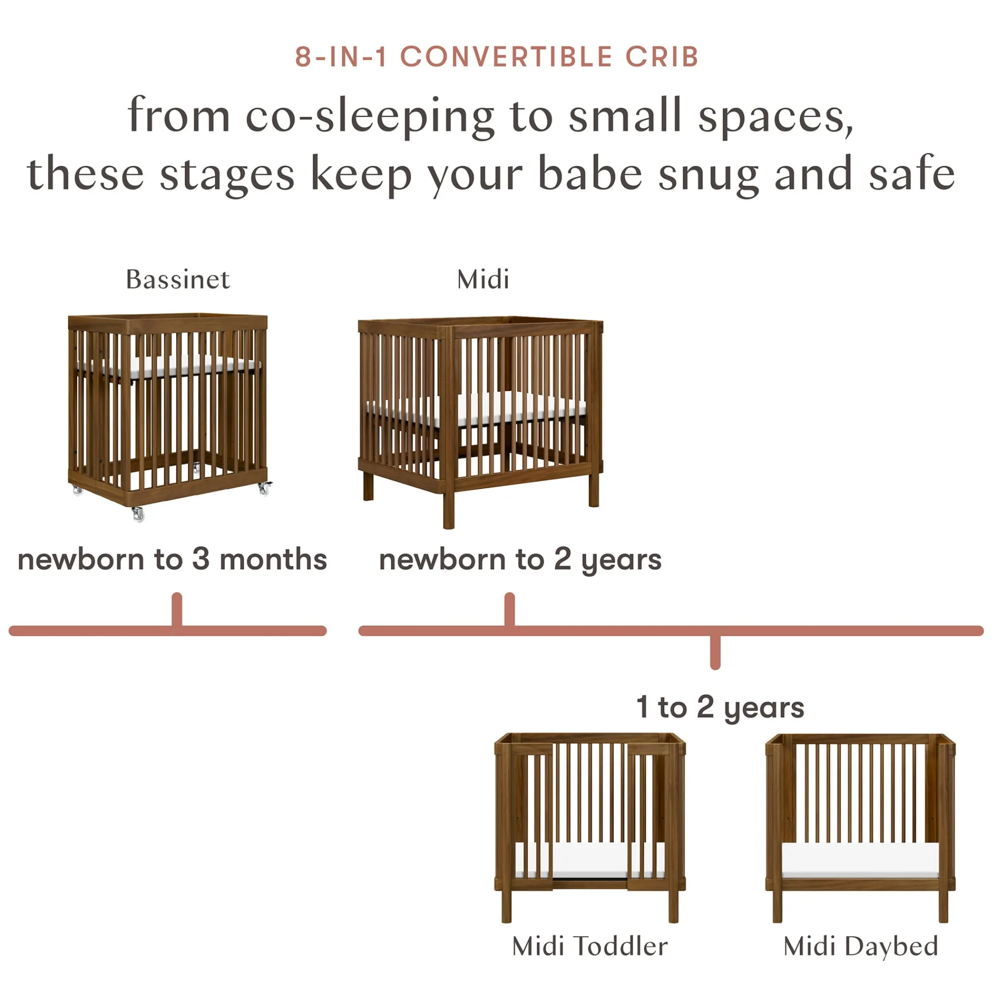 Babyletto Cribs & Mattresses|Cribs & Mattresses>Pogo 8-in-1 Convertible Crib with All-Stages Conversion Kits - Natural Walnut