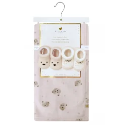 Kids Piccolo Bambino Printed Plush Blanket With Socks - Pink