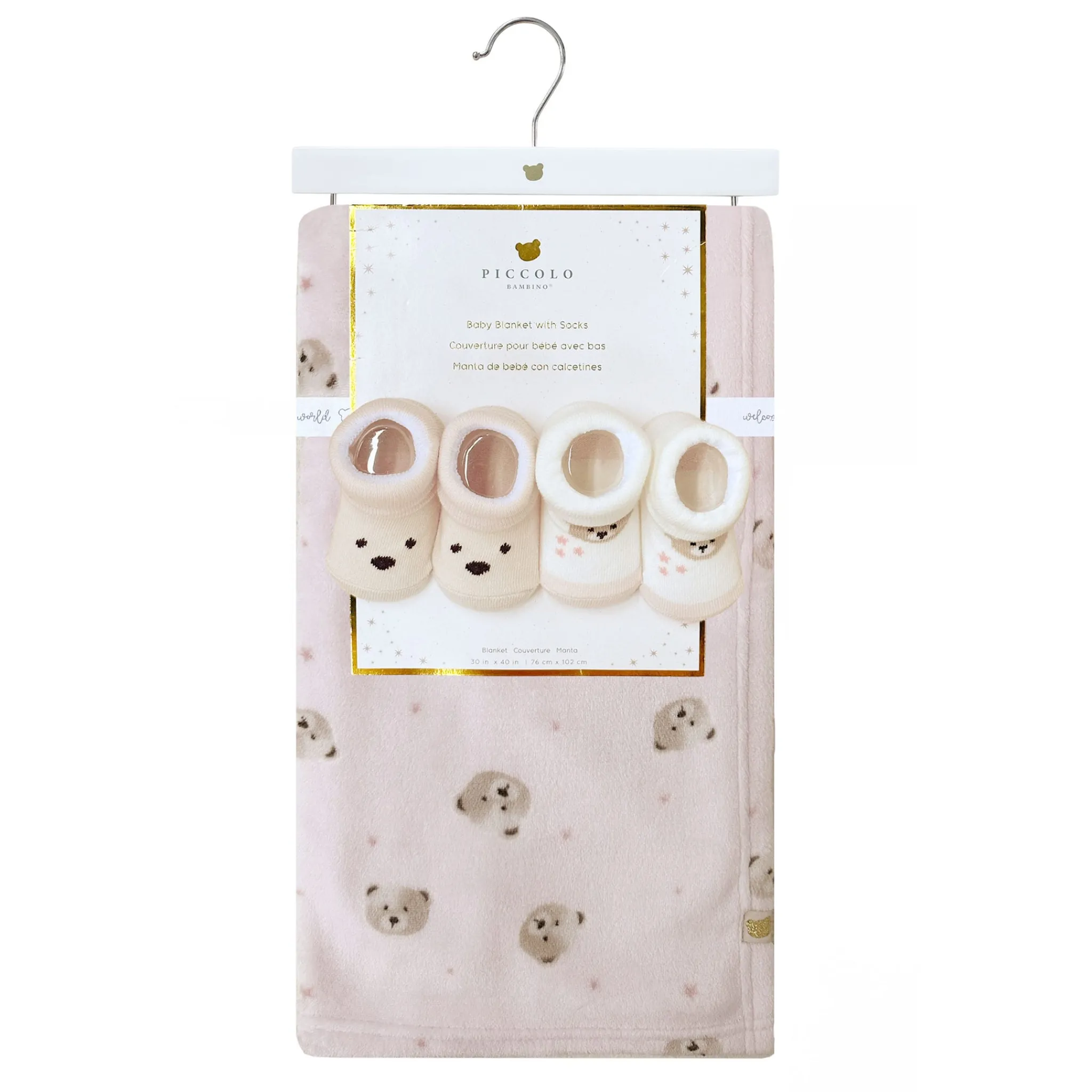 Kids Piccolo Bambino Printed Plush Blanket With Socks - Pink