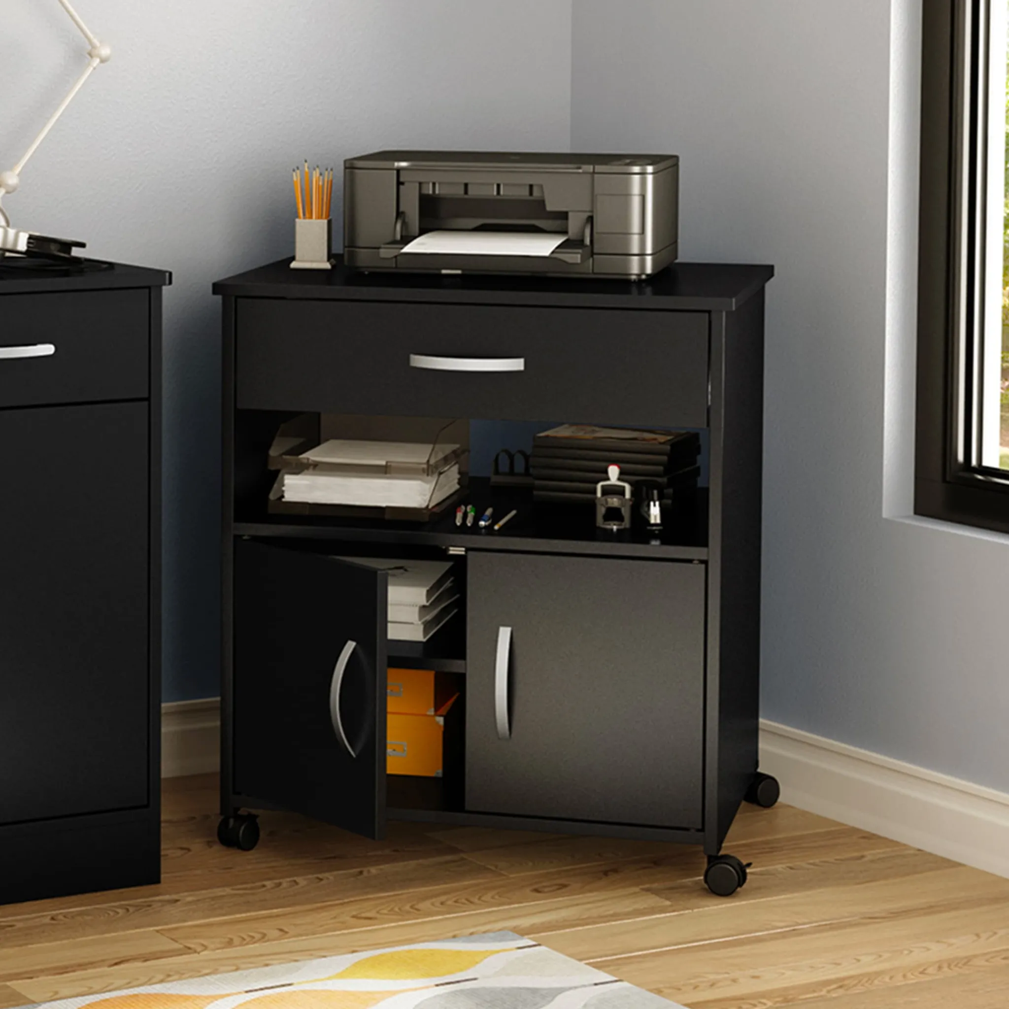 South Shore Printer Cart on Wheels - Axess Pure Black