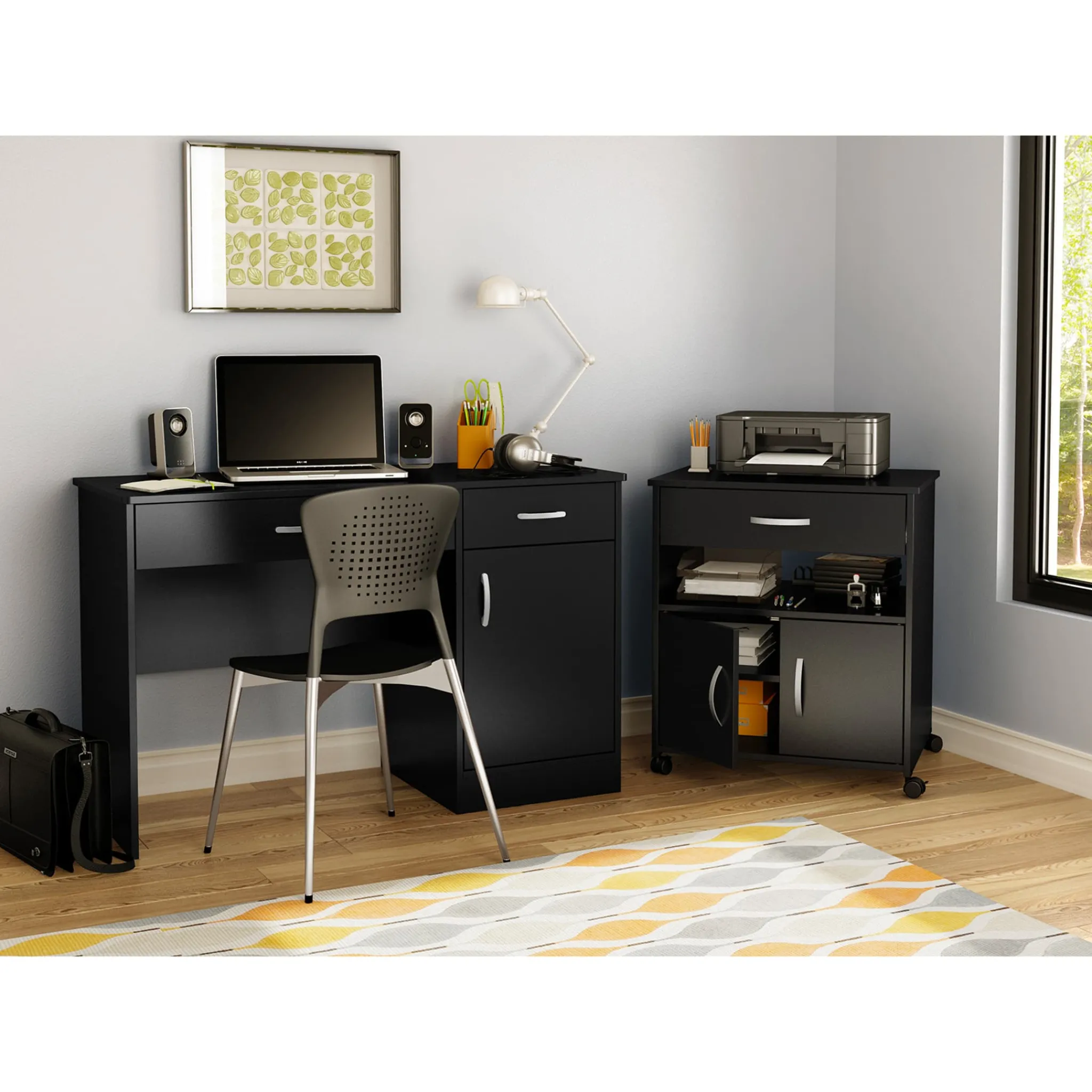 South Shore Printer Cart on Wheels - Axess Pure Black
