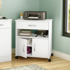 South Shore Desk>Printer Cart on Wheels - Axess Pure White