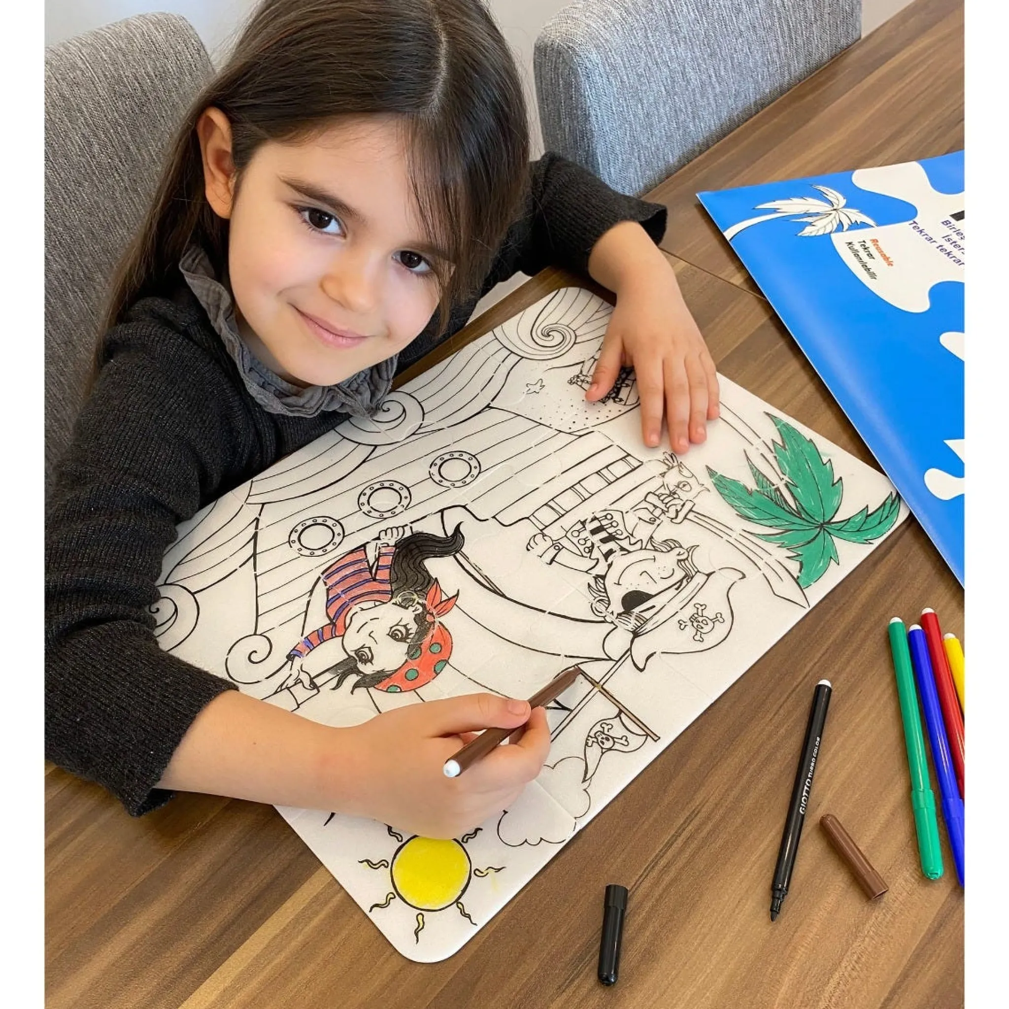 Kids Funny Mat Puzzles>Puzzle Set to Color with Washable Markers - Pirates