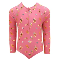 Kids Look Rib Flowers Long Sleeves Swimsuit 2-14y