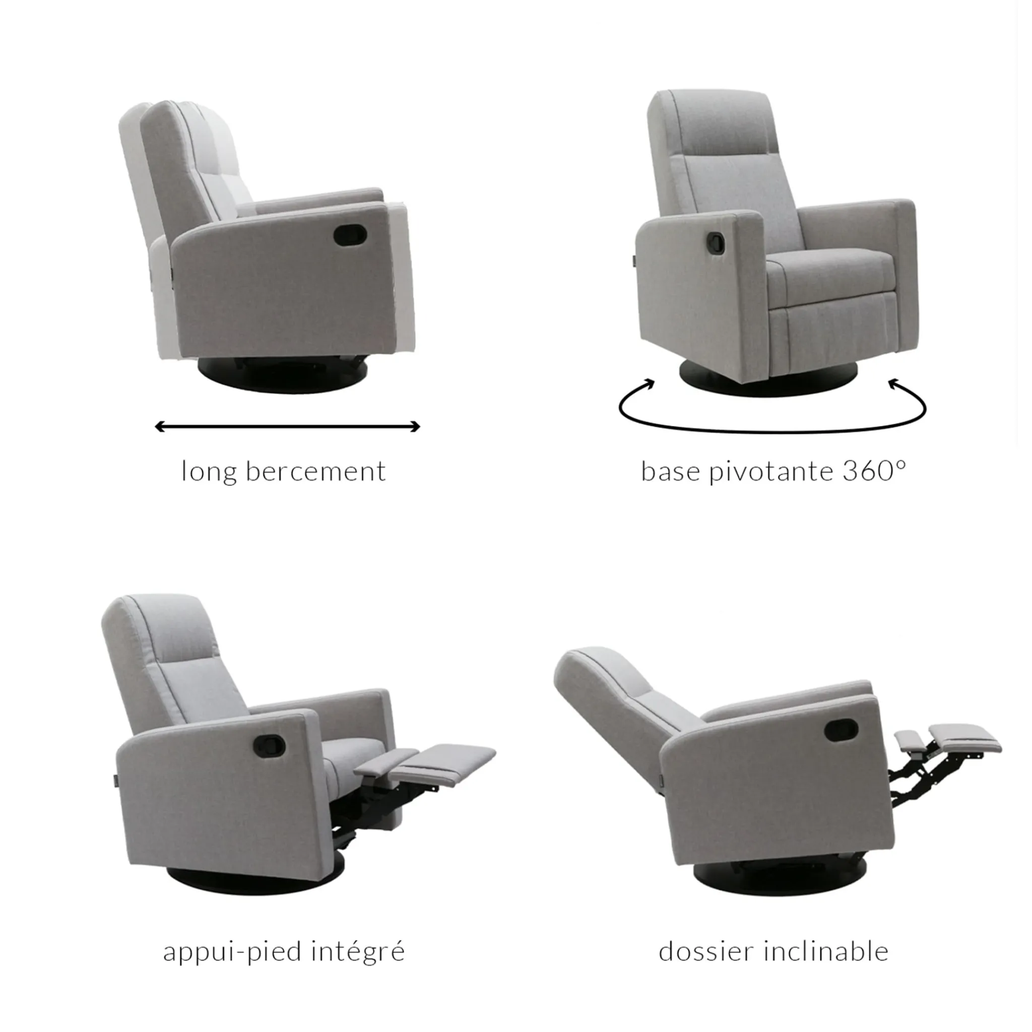 Jaymar BB Gliders & Rocking Chairs|Gliders & Rocking Chairs>Rocking and Swivel Armchair Nelly - Nubia Silver / Black