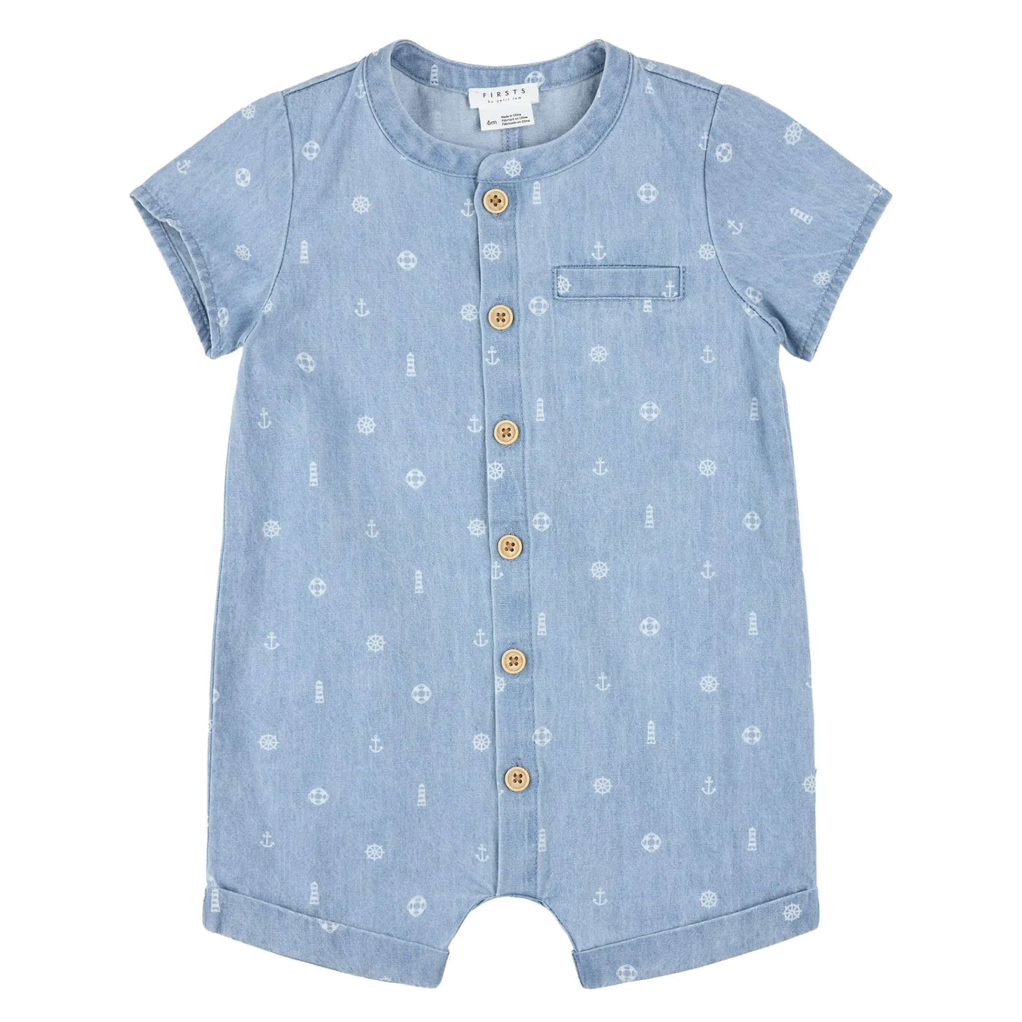 BOY Firsts par Petit Lem Sailboat Chambray Romper 3-24m
