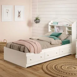 South Shore Savannah Twin Mates Bed with 3 Drawers - Pure White