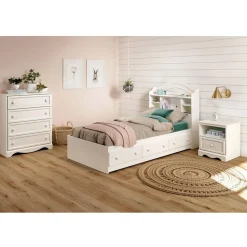 South Shore Savannah Twin Mates Bed with 3 Drawers - Pure White