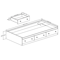 South Shore Savannah Twin Mates Bed with 3 Drawers - Pure White
