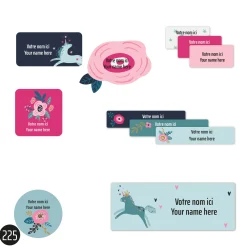 Kids Clement - Impressions School Name Labels - Unicorns and Flowers