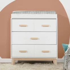 Babyletto Changing Tables>Scoot 3-Drawer Changer Dresser - White / Washed Natural