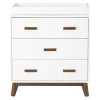 Babyletto Scoot 3-Drawer Changer Dresser - White / Walnut Finish