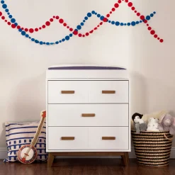 Babyletto Scoot 3-Drawer Changer Dresser - White / Walnut Finish