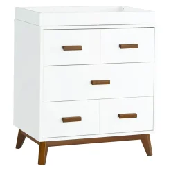 Babyletto Scoot 3-Drawer Changer Dresser - White / Walnut Finish