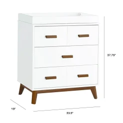 Babyletto Scoot 3-Drawer Changer Dresser - White / Walnut Finish