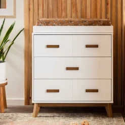 Babyletto Scoot 3-Drawer Changer Dresser - White / Walnut Finish