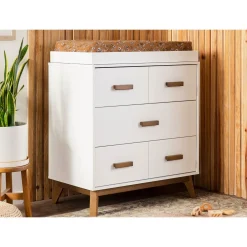 Babyletto Scoot 3-Drawer Changer Dresser - White / Walnut Finish