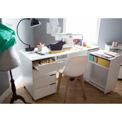 South Shore Sewing Craft Table on Wheels - Crea Pure White