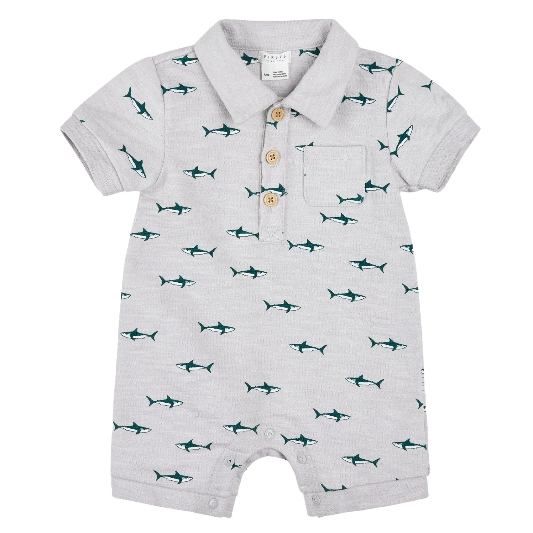 BOY Firsts par Petit Lem Rompers & Jumpsuits>Sharks Polo Romper 3-24m