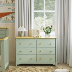 DaVinci Shea 6-Drawer Dresser - Light Sage and Honey