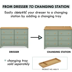 DaVinci Shea 6-Drawer Dresser - Light Sage and Honey