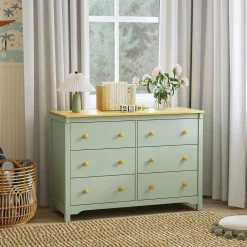 DaVinci Shea 6-Drawer Dresser - Light Sage and Honey